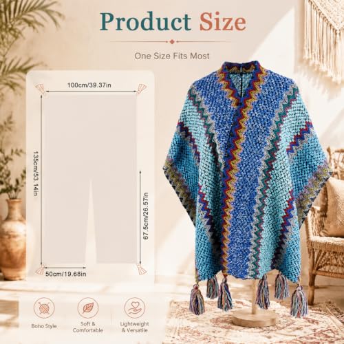 Image of SANNIDHI Shawls Poncho for Women Winter Wear Crochet Fringe Cape 140x110cm