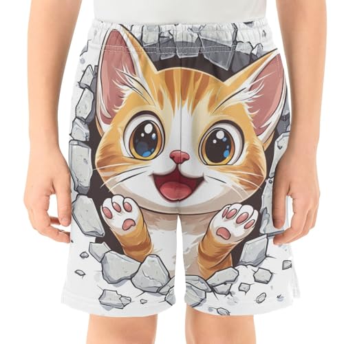 DOMIKING White Cute Cats Kids Shorts Pull-on Boys Shorts with Elastic Waist Casual Athletic Pants for Playwear Summer Outdoor2