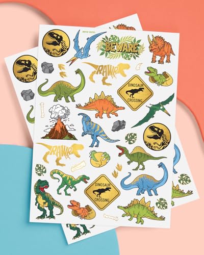 xo, Fetti Dinosaur Temporary Tattoos - Gold Foil, 44 pcs | Kids Jurassic Birthday Party Supplies, Dino Party Favor, T-Rex Fossil Decorations - Thumbnail 2