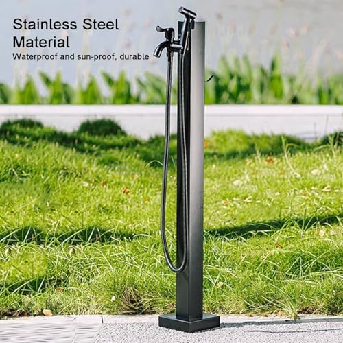 Stainless Steel Outdoor Water Column with Faucet & Spray Gun - Square Design, Hose Holder for Gardens, Schools, Vegetable Gardens, Car Washes - Durable Black Finish