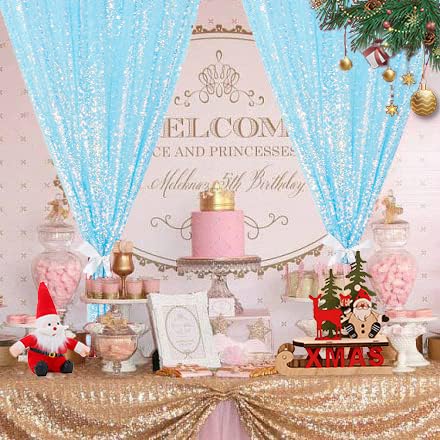 Partisout Sequin Curtains 2 Panels 2Ftx7Ft Aqua Iridescent Curtains Sequin Backdrop Curtains Window Curtains Photo Backdrop Outdoor Curtains For Wedding Party Shimmer Wall Backdrop thumb #2