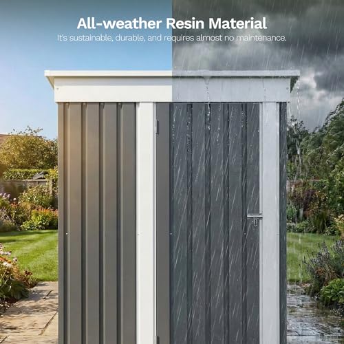 Image of Devoko 5 x 3 FT Storage Sheds with Floor Frame, Waterproof Garden Tool Shed with Lockable Door, Outdoor Metal Small Shed for Backyard Patio Lawn, Gray
