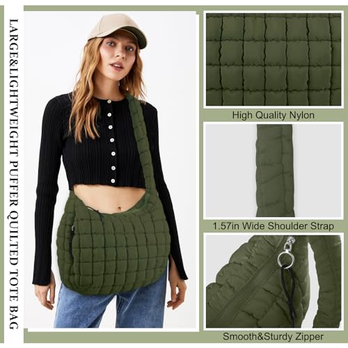 Image of Quilted Puffer Tote Bag Purse Puffy Crossbody Shoulder Bag,Lightweight Nylon Hobo Bag Puffer Carryall Bag for Women Girl