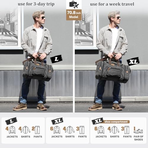 Gonex Canvas Duffle Bag for Travel 50L Expandable Duffel Weekend Overnight Bag men (Dark Gray)
