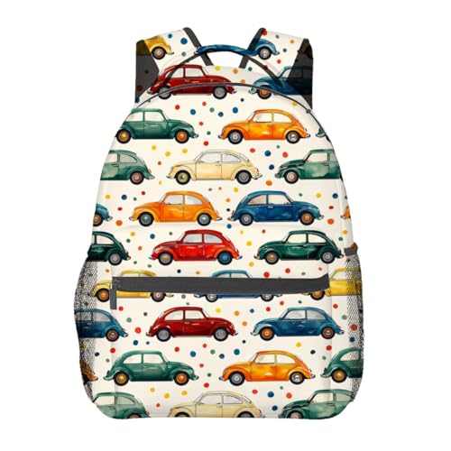 Playful Car Backpack, School Laptop Travel Polyester Funny Colorful Cars Backpacks for Women Kids, Work Sports Back Pack Casual Daypack, Lightweight Rucksack Gifts for Hiking Camping Gym
