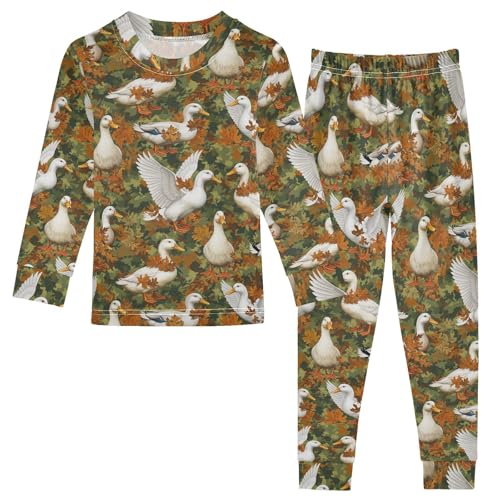 Pajama Sets Long Sleeve Autumn Ducks Flying Leaves Soft Comfy Sleepwear 2 Piece PJS 3-8T