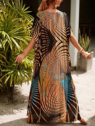 kaftan dresses for women Ethnic Print Kaftan Beach Dress Plus Size Swimsuit Cover Up3