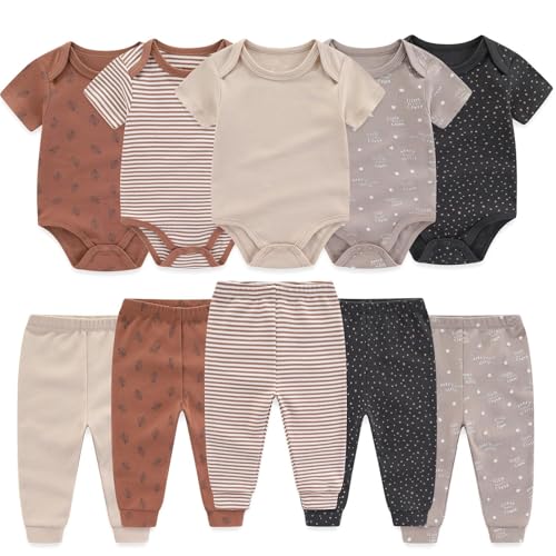 Image of falianni Baby Boy Girl 10 Piece Combined Type Clothing Set Cotton Baby Bodysuits and Pants Set Home Outdoor Infant Clothes