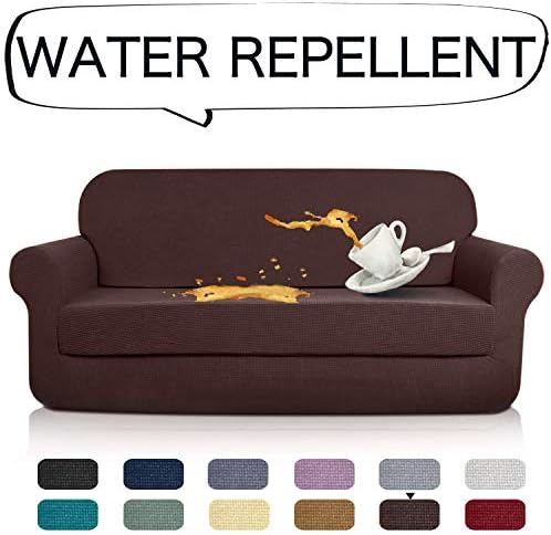 AUJOY Stretch 2-Piece Sofa Covers Water-Repellent Dog Cat Pet Proof Couch Slipcovers Protectors (Sofa, Coffee)
