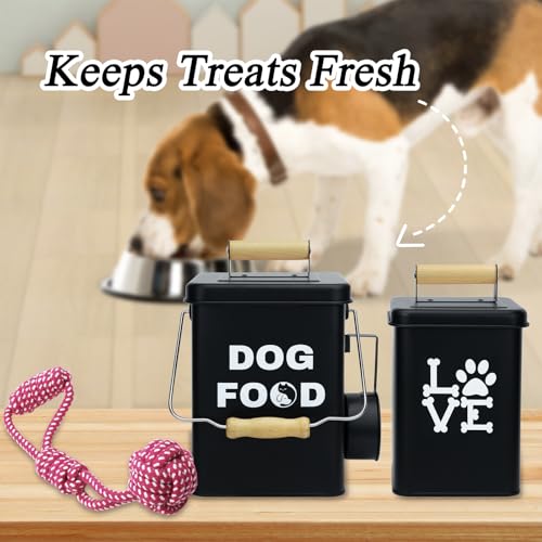 Set Von 2 Metall-Hundefutterbehältern-24,5x14,5cm&21,8x12cm, Schwarz Großer Niedliches Leckerli-Glas Mit Deckel, Inklusive Löffel und Hundespielzeug, Futterbehälter Haustiere Für Küchenarbeitsplatte