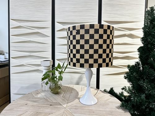 Image of Modern lamp shade Art decorative Black Grid Minimalist 11.8x9Inch | Classic Versatile ,Unique bamboo material,Ideal for Table and Floor Lamps,Effortless Installation