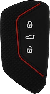 EMSea Car key cover key fob cover case compatible with golf 8 seat leon mk 4/tarraco/ateca skoda octavia black with red stripe silicone 3 button car accessories