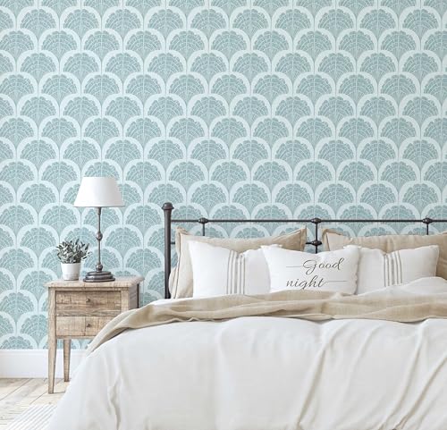 Papier peint feuilles d'éventail bleu pour relooker une chambre de location
