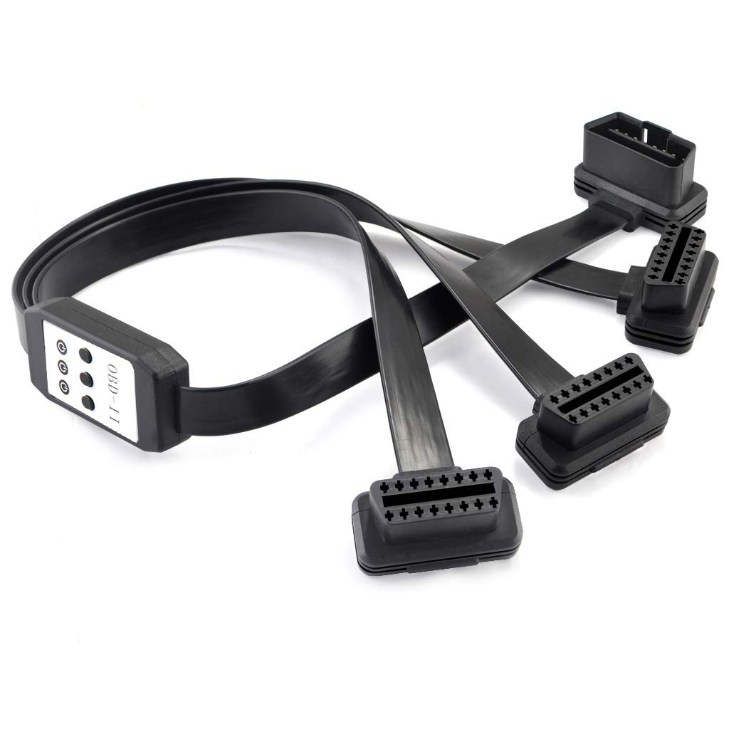 50cm 3 Way OBDii OBD2 Splitter Cable Ultra Low Profile 16 Pin OBD Male to Female Car Diagnostic Extension Cable with Individually Power Switch
