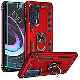Androgate Compatible with Motorola Moto Edge 2021 Case - Moto Edge 5G UW Case with HD Screen Protectors, Military-Grade Metal Ring Kickstand, 15ft Drop Tested Shockproof Cover, Red