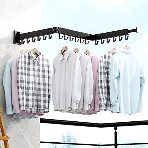 Wall Mounted Clothes Drying Rack,Laundry Drying Rack,Drying Rack Clothing For Laundry,Space Saver Clothes Rack,Retractable Dryer Racks For Laundry,Collapsible(3-Pole), Black, Sandy Coating,3Z-B01 #TOP1