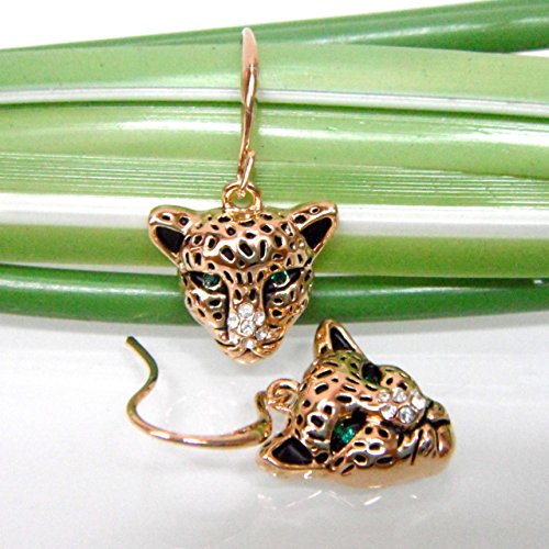 Navachi 18k Gold Plated Cheetah Leopard Head Crystal Dangle Drop Earrings4