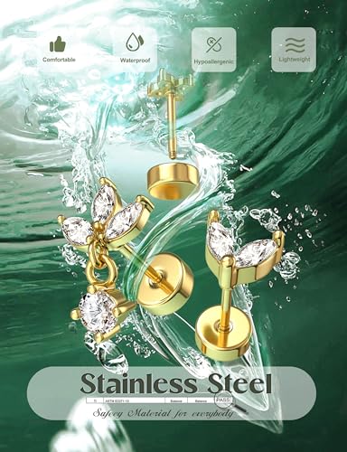 Milacolato 12Pcs Helix Piercings Chirurgenstahl Ohrringe Gold Piercing Ohrstecker Set Tragus Piercing Silber Hypoallergen Rook Daith Conch Knorpel Ohrpiercing Helix Piercings Ohr Schmuck für-8