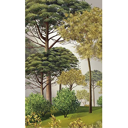 PLAGE Papier peint intissé Forêt, 250 cm X 150 cm, style toile en peinture, illustration de grands arbres verts, panoramique, décor mural.