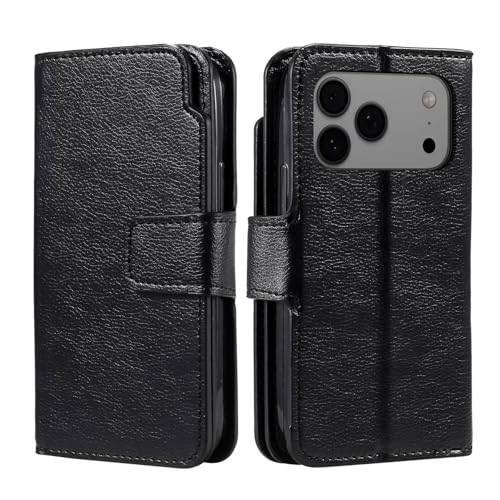 Étui pour iPhone 16 Pro Max noir à rabat magnétique et porte-cartes en cuir