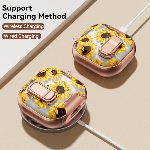 Image of for AirPods 4 Case, with Safty Lock & Phone Stand for Floral AirPods 4th Generation Case Cover for Women Girly, iPod 4 Case with Keychain & Cleaner Kit - Yellow Sunflower