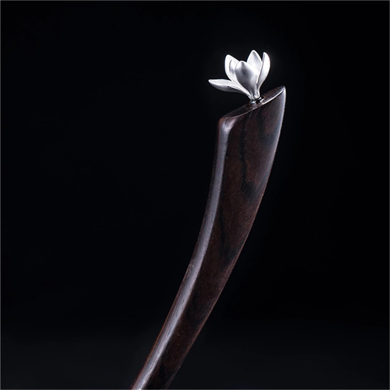 Baguette À Cheveux Épingle à cheveux Magnolia en bois d'ébène argenté