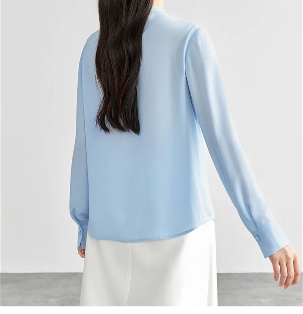 Blusa de gasa para mujer, con lazo, suelta, cuello alto, camisetas sin botones, camisas de oficina y trabajo