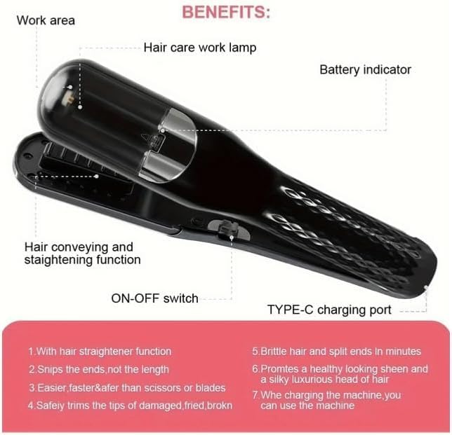 Image of Cordless Split End Remover Trimmer | 2-in-1 Automatic Split End Cutter Ideal for Women | Split Ends Remover Tool for Frizzy, Dry, Broken & Curly Hair Types (BLACK)