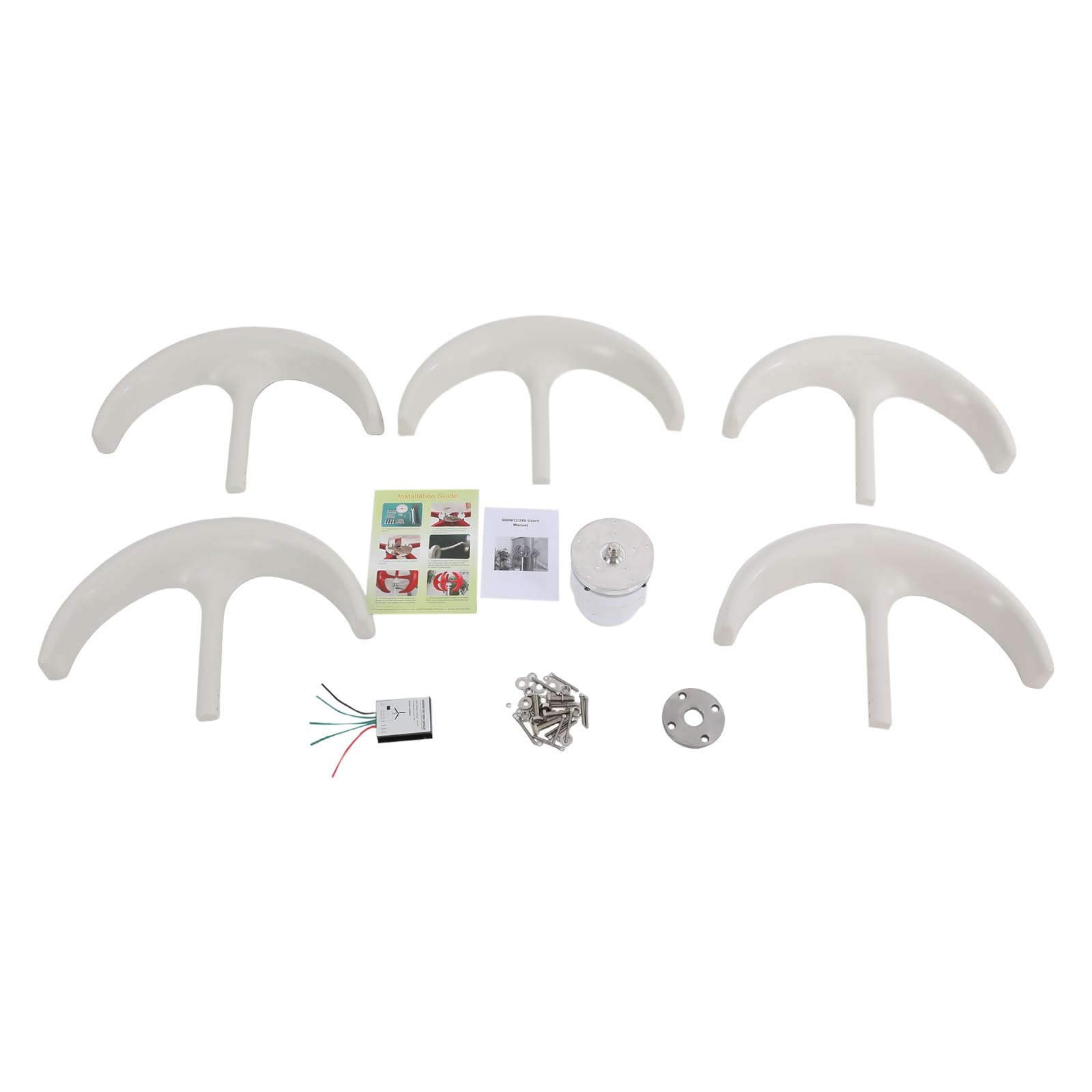 Windturbinen Generator 600W 12V/24V Laternenförmige 5-Blatt Windkraftanlage mit IP67 Wasserdichtem Controller & Flanschplatte Umweltfreundliche Vertikale Windturbine für Heim & Bootsnutzung (24, Volt)