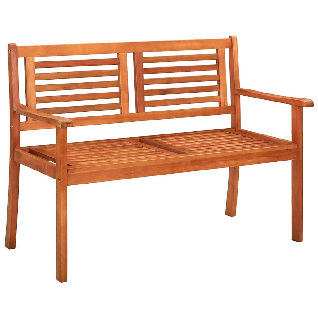 Banco de jardín de eucalipto macizo de 120 cm, 2 plazas, con cojín para terraza y balcón, estructura de madera maciza robusta con asiento ergonómico, incluye cojín acolchado para