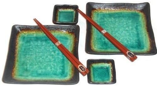 Set de 6 Platos Sushi Cuadrados Verde Turquesa Kafuh