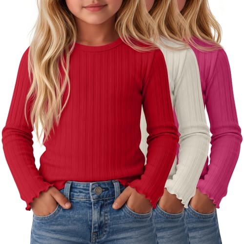 Image of 3 Pack Toddler Girls Cute Long Sleeve Cotton Shirts