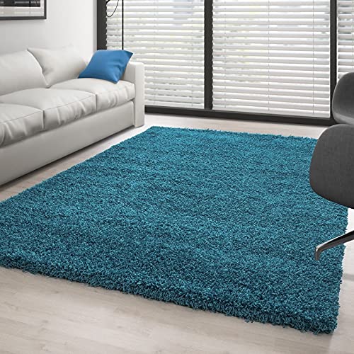 Tapis à poils longs turquoise isolant et moelleux hauteur de 3 cm