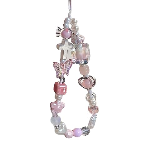 Tyadorw Cute Phone Charms Aesthetic Punk Cross Butterfly Beaded Phone Strap Y2K Cell Phone Charms Cute Accessories for Phone Bag Keychain Camera Pendants