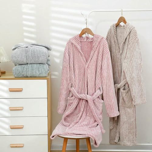 Peignoir à capuche unisexe à rayures peignoir de bain nuit confortable - 7
