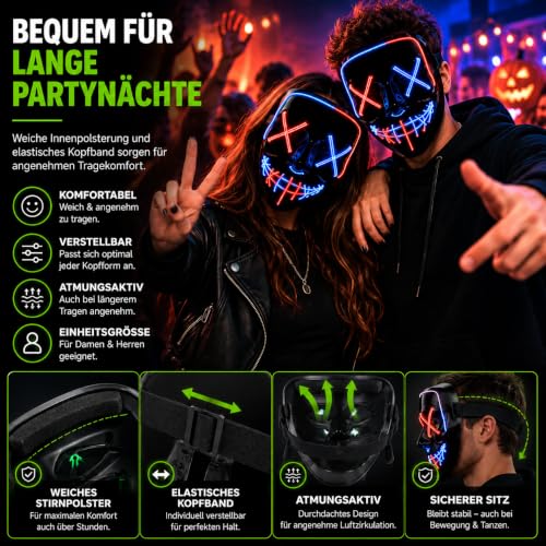 Costumed Halloween Maske Purge LED - Kostümmaske steuerbar für Halloween, Fasching & Karneval als Kostüm & Verkleidung für Herren & Damen (… – Ansicht 4