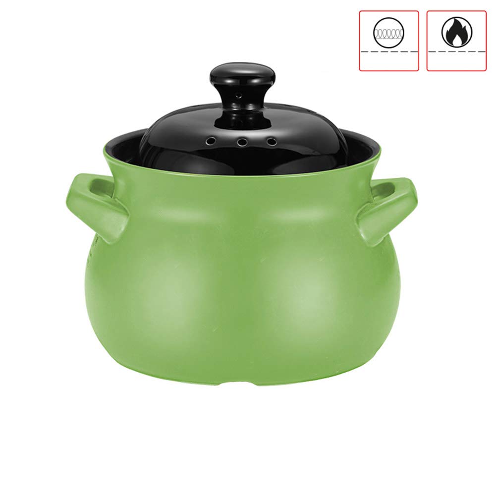 Glazed Clay Ceramic Casserole With Anti-scalding Ears,Dutch Oven Can Use For Induction Cooker,Portable Soup Pot,Heat-resistant Saucepan Green 5l