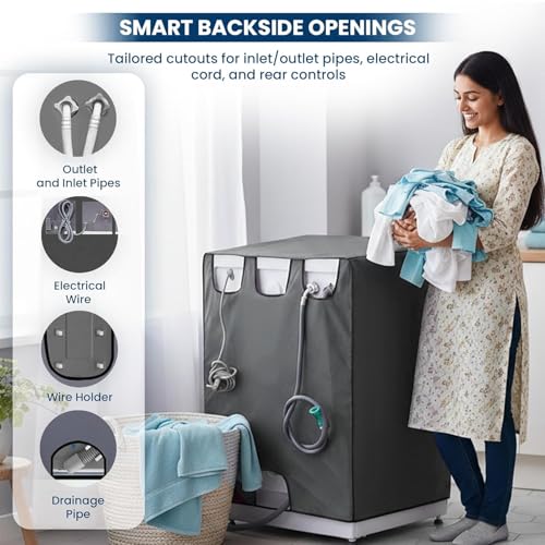 Image of Waterproof & Dustproof Front Load Washing Machine Cover Compatible for LG 12kg (FHD1208STB) | UV-Protective Washing Machine Cover | Anti-Slip Polyester | Easy to Clean & Zipper (Grey)