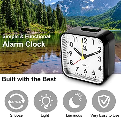 Youyijia Silent Alarm Clock Non Ticking Mini Battery Powered Bedside Clocks Basic Bedroom Clock Large Display with Snooze Night Light Function for Bedroom Office