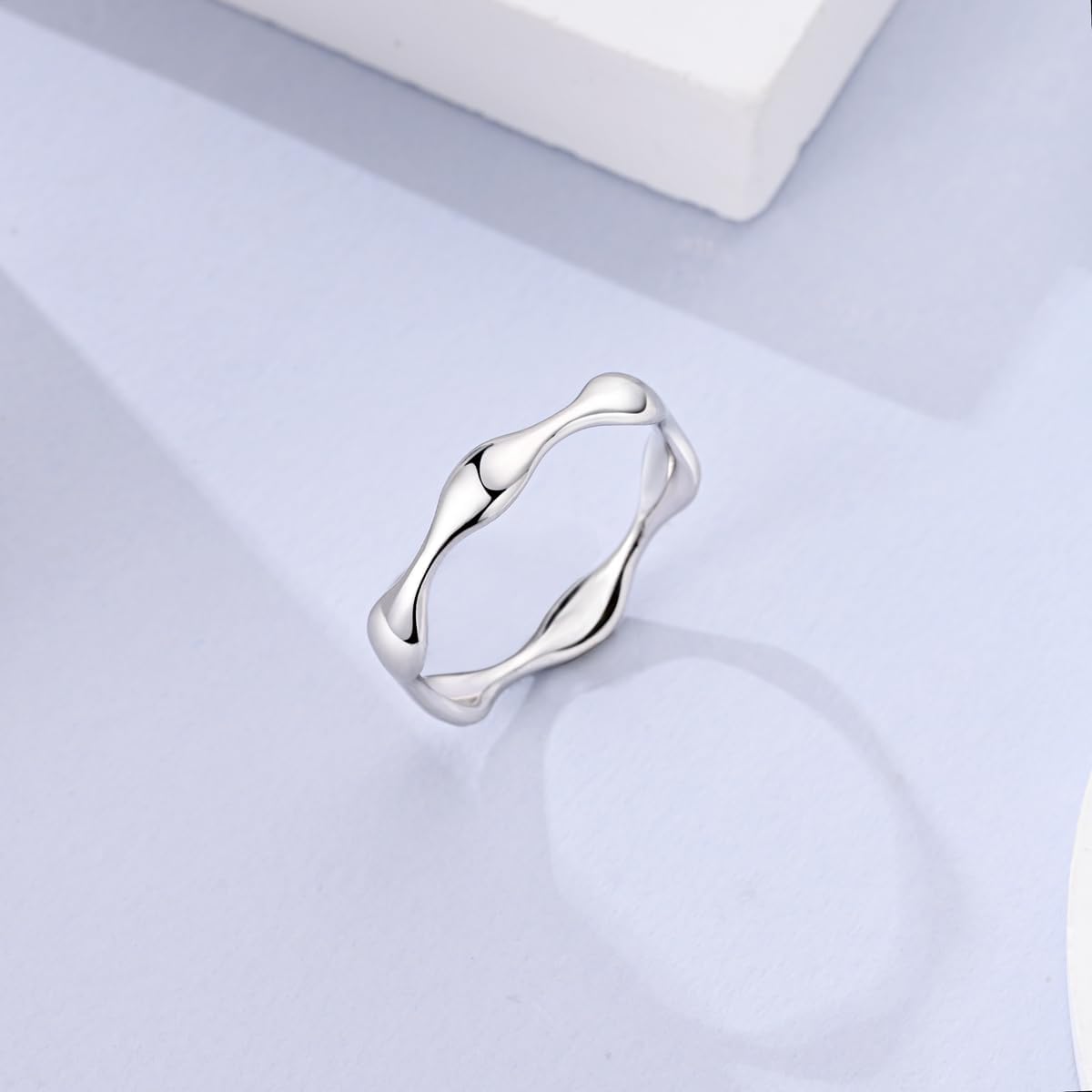 Hapour 925 Sterling Silver Ring for Women, Simple Statement Eternity Rings Modern Geometric Everyday Unique Wedding Band Stackable Rings 6-9 - Image 3