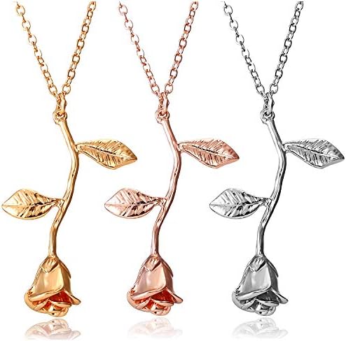 Rose Flower Necklace 18K Gold Plated Silver Rose Jewelry Gift for Women Girl