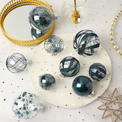 Shatterproof Christmas Ball Ornaments,Clear Plastic Decorative Christmas Balls Hanging Xmas Tree Baubles Set with Stuffed Delicate Glittering Decorations… (Dark Green) - image 3
