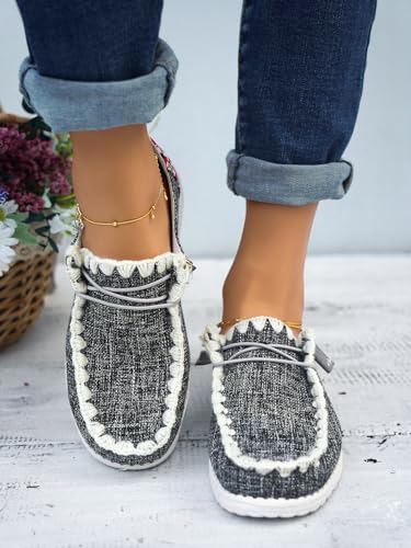 Unisex-Adult Aztec Comfort Canvas Loafers Sneakers Lightweight Boat Shoes Easy Slip-On Deck Shoes Elastic Lace-Up Non-Slip Flat Drving Shoes Breathable Walking Shoes for Men Women, Brown/Khaki/Black4