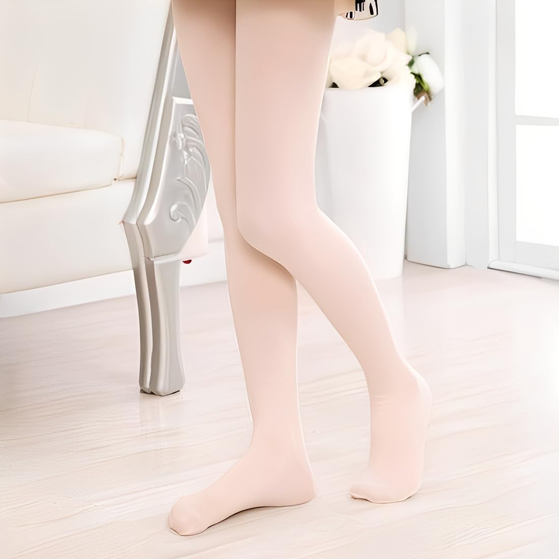 Medias de ballet 80D elásticas transpirables para niñas pequeñas Rosa nude