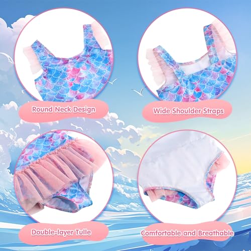 Image of Girls One Piece Swimsuit Colorful Mermaid Bathing Suits Cute Kids Princess Beach Swimwear 2-10 Years