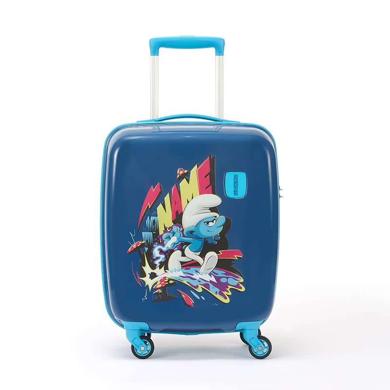 Image of American Tourister Smurfs 53 CM Small Suitcase with Combination Non TSA Lock & 4 Wheels Hard-Sided PC Cabin Luggage /Trolley Bag for Travel /Luggage Bag with Spinner Wheels for Travel- Navy Blue