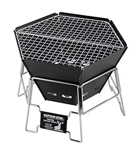 Captain Stag UG-70 Barbecue Stove, Bonfire Stand, Dutch Oven, 3-in-1, Hexa Stainless Steel, Fire Grill, Bag Included, Size M, CS Black Label