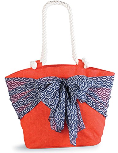 Mud Pie Sarong Along Orange Tote with Blue Umbrellas Sarong