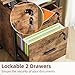 GYIIYUO 2 Wood Drawer Lockable File Cabinet with 22'' Extended Desktop, Mobile Filing Cabinet with Side Bag, Rolling Printer Stand, Fits A4&Letter Size, Home Office, Rustic Brown