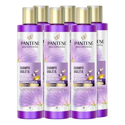 Pantene Pro-V Miracles Violeta Champú Reparador con Biotina y Keratina 250ml x6 Atenúa los Tonos Amarillos y Recupera la Fuerza del Cabello Decolorado, con Mechas o muy Tratado